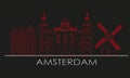 Amsterdam city skyline design. Amsterdam night outline silhouette and typographic design. The Netherlands symbol. Royalty Free Stock Photo